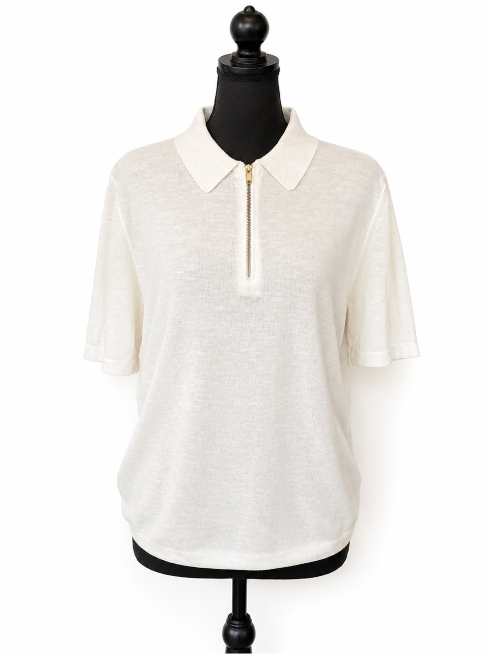 REISS Arthur Ivory Half Zip Knit Top Sz M